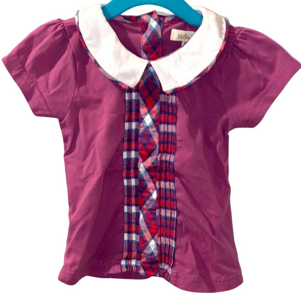 Matilda Jane back button plaid mix fabric collar shirt in size 2, EUC